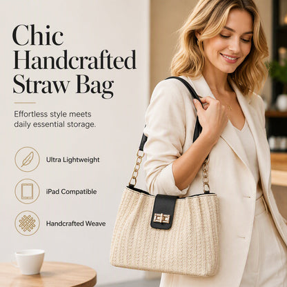 👜 Spacious Straw Shoulder Bag for Commuting – Woven Raffia Tote for City Break & Work, Lightweight Summer Bag with Inner Pouch 🏙️✨