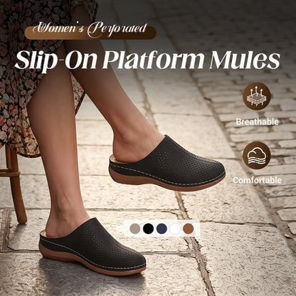 👡 Women's Perforated Platform Mules – Breathable Slip-On Summer Sandals with Cushioned Footbed, Lightweight & Easy to Walk In 🌸✨