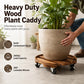 🌿 Round Wooden Plant Stand with Wheels – Mobile Flower Pot Caddy with 360° Swivel Casters
