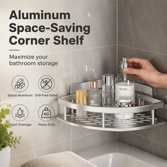 🏠 Drill-Free Corner Shower Storage – Easy Install Adhesive Bathroom Shelf