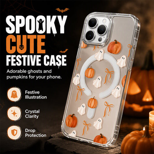 🎃 Cute Halloween Clear Case – Ghost Print, Shockproof ✅
