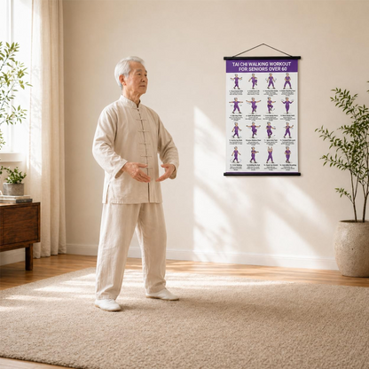 🪑 Chair Tai Chi Workout Poster for Seniors Over 60 – 16 Seated Exercises for Balance & Flexibility