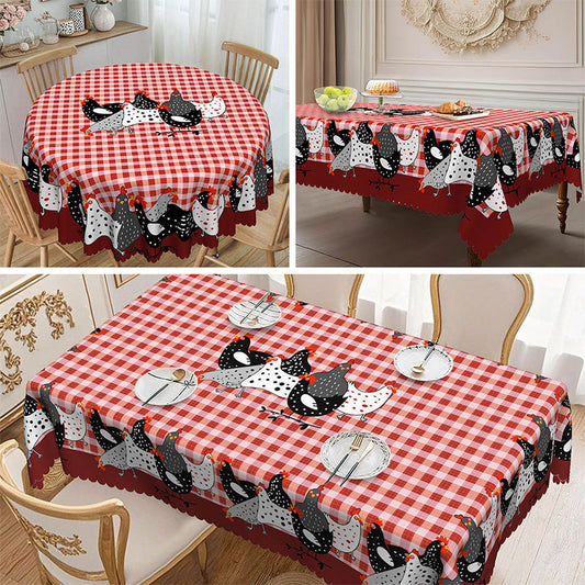 🐓 Red Plaid Rooster Tablecloth