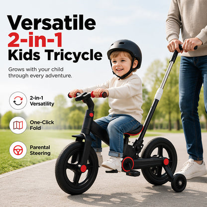 🚲 4-in-1 Convertible Kids Trike – Balance Bike, Tricycle & Push Stroller with Parent Handle