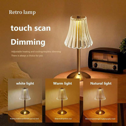 💡 Retro Rechargeable Table Lamp with Touch Dimming – Cordless 3-Stage Dimmable LED Desk Lamp, Portable Wireless Bedside Light