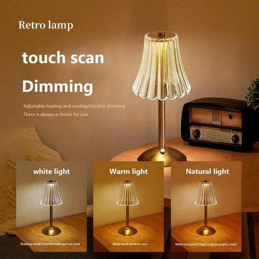 💡 Retro Rechargeable Table Lamp with Touch Dimming – Cordless 3-Stage Dimmable LED Desk Lamp, Portable Wireless Bedside Light