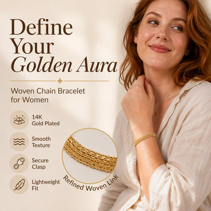 ✨ 14K Gold-Plated Wide Woven Mesh Bracelet – Chunky Link Bracelet for Women