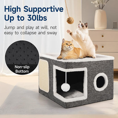 🐱 2-in-1 Foldable Cat Cube House – Indoor Cat Cave & Ottoman Stool