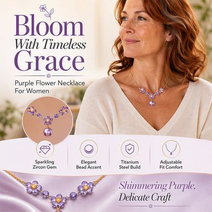 💜 Elegant Purple Zircon Flower Pendant Necklace
