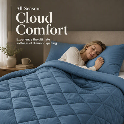 🛏️ Brushed Microfiber Comforter Set: Diamond Quilting, Moisture-Wicking, All-Season, 2 Pillowcases