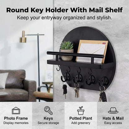 🏠 Wall Mount Key Holder with Shelf & Hooks