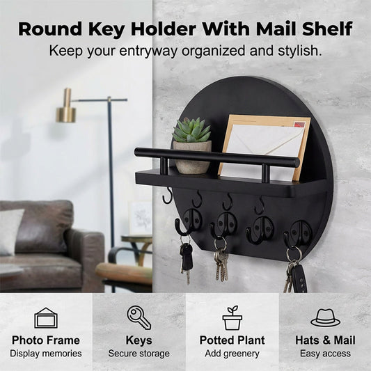 🏠 Wall Mount Key Holder with Shelf & Hooks