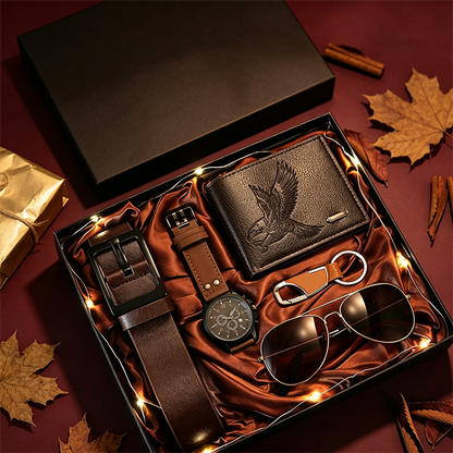 Men's 7-Piece Gift Set with Watch Wallet Belt Sunglasses Keychain