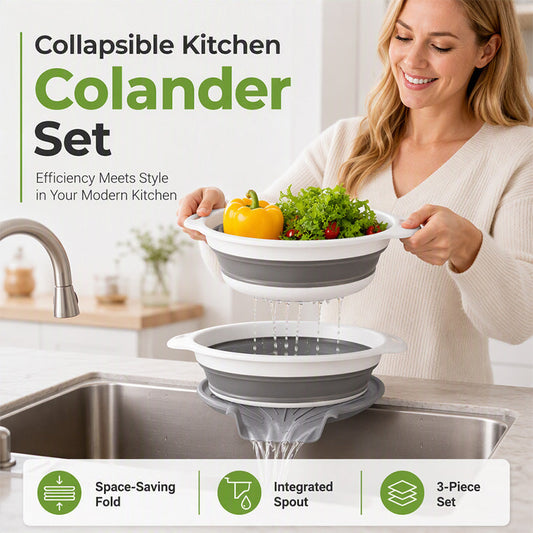 🥳 50% OFF! 🥳 3-Piece Collapsible Colander Set with Draining Base