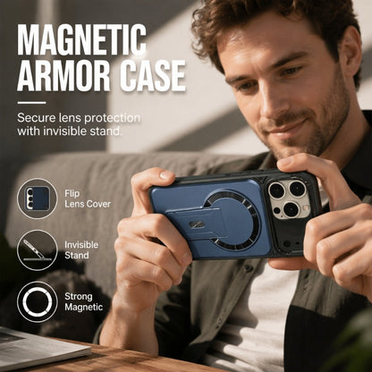 🛡️Magnetic Phone Case with Flip Lens Cover and Invisible Kickstand