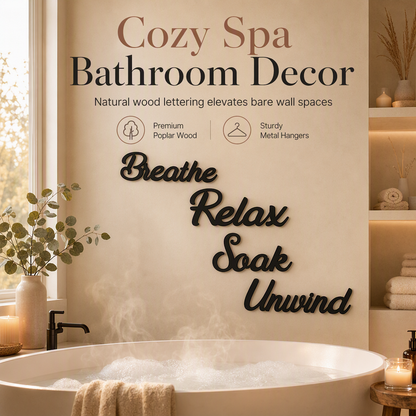 🛁 4-Piece Farmhouse Bathroom Wall Decor Set: Rustic Hollow-Out Wooden Letter Signs, Easy to Hang, Spa-Like Ambience