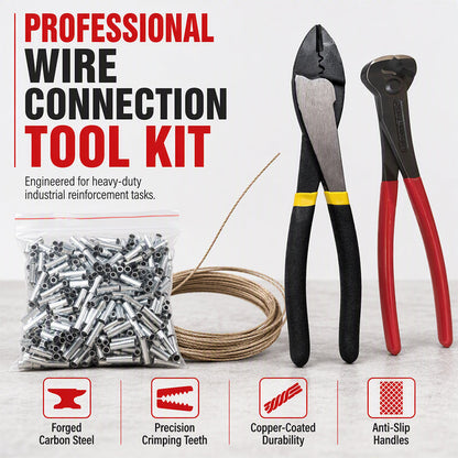 🔧 Professional 4-Piece Steel Wire Connection Kit: Precision Crimping Pliers, Copper-Coated Wire & Alloy Connectors for Industrial-Grade Repairs