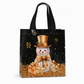 🎄 Black Christmas Non-Woven Gift Tote: 23x22x11cm, Gold Foil Design, Tear-Resistant, Reusable Holiday Bag