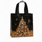 🎄 Black Christmas Non-Woven Gift Tote: 23x22x11cm, Gold Foil Design, Tear-Resistant, Reusable Holiday Bag