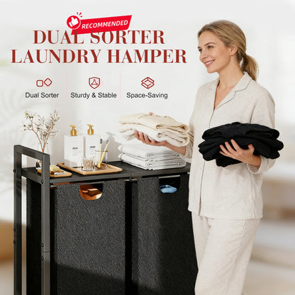 🛋️ Space-Saving Laundry Hamper with Shelf: Dual-Compartment Bags, Sturdy Metal Stand, Ideal