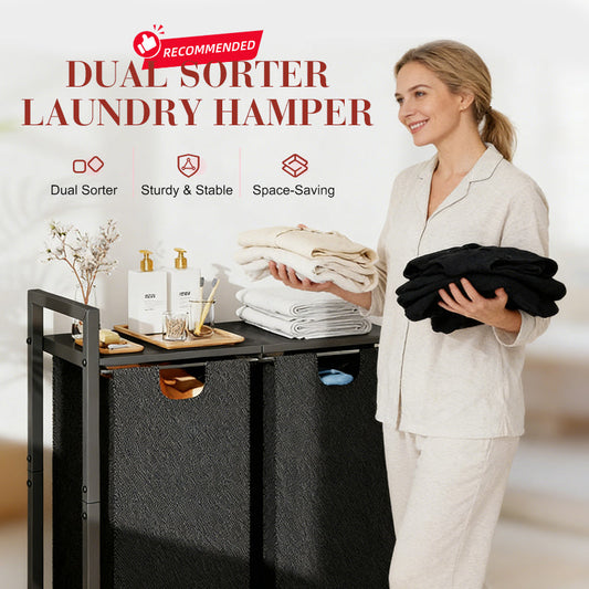 🛋️ Space-Saving Laundry Hamper with Shelf: Dual-Compartment Bags, Sturdy Metal Stand, Ideal
