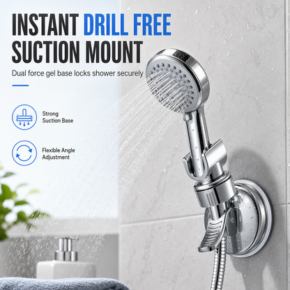 🚿 Adjustable Suction Cup Shower Head Holder: Drill-Free, Multi-Angle Neck, Strong Grip, Universal Fit for Bathroom Tiles