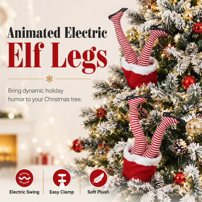 🧝 Animated Christmas Elf Legs Ornament: Electric Kicking Motion, Universal Branch Clamp, Funny Stuck-Elf Effect