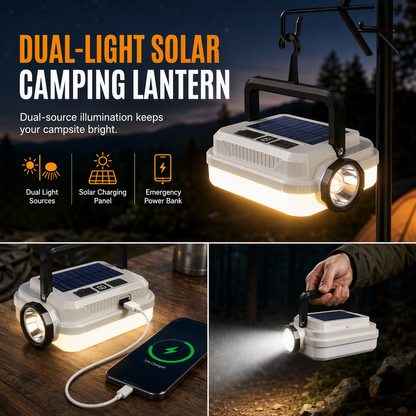 🏕️ Solar Rechargeable LED Camping Lantern: Multifunctional Work Light, Power Bank, Weatherproof, for Emergencies