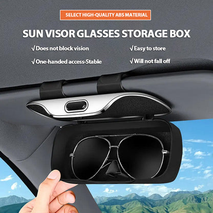 🕶️ All-Inclusive Car Visor Glasses Box: Secure Clip-On, One-Hand Access, Protective Lining, Fits Most Sunglasses