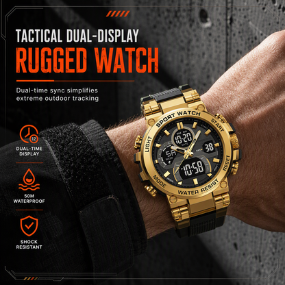 ⌚ Tactical Digital Sports Watch: 50M Waterproof, Dual Display, Rugged ABS