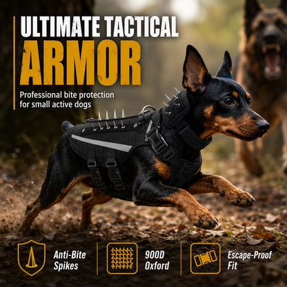 🐕 Tactical Dog Harness with Protective Spikes: Breathable Mesh, Oxford Fabric, Reflective Strips, Sizes XS-M