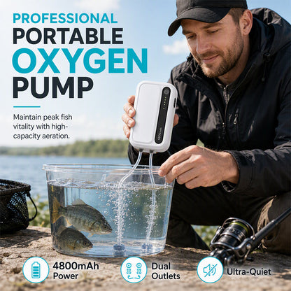 🐟 Rechargeable Portable Oxygen Pump: 4800mAh, Dual-Outlet, Ultra-Quiet, Long-Lasting for Fishing & Aquariums