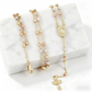 ✝️ Rosary Beaded Cross Necklace: Elegant Virgin Mary Design, Gold-Tone, 35cm Chain