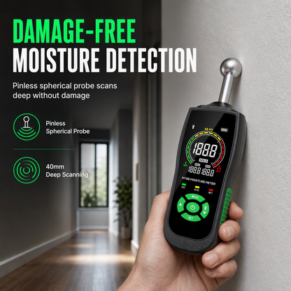 🔧 Pinless Spherical Moisture Meter for Walls – Non-Destructive Scanner for Plaster, Putty, Masonry & Tile Leak Detection, Inductive Sensor with Multi-Material Calibration 📏