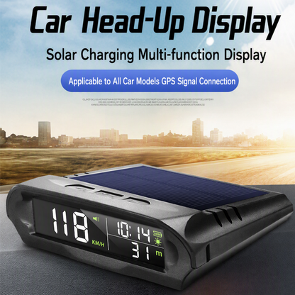 🚗 Solar Car GPS Head-Up Display: Dual Charging, Smart Brightness, Speed Alerts, Vibration-Auto-Start for Safe Driving