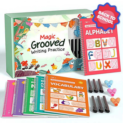 ✏️ Magic Grooved Copybook Set: Tactile Letter Tracing, Ergonomic Grip, Reusable, for Kids' Handwriting Practice