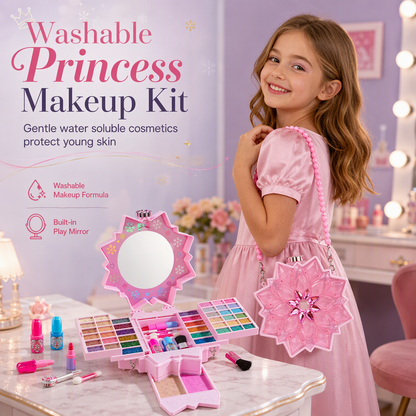 💄 LIMITED‑TIME 50% OFF! 👑 Washable Princess Makeup Set – Non‑irritating, trays & portable case 🧴