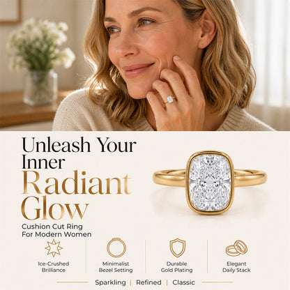 ✨ Ice-Cut Cushion Ring for Women: Elegant Bezel Setting, Stackable Design, Tarnish-Resistant, Ideal for Daily Wear