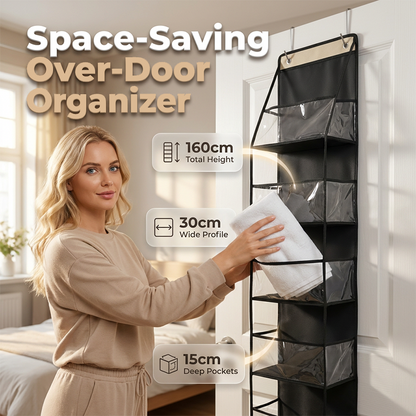 🚪 Space-Saving Over-Door Organizer: 4/6 Tiers, Transparent Windows, Sturdy PP, No-Drill