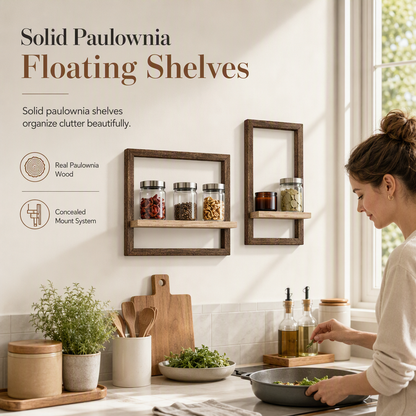 🪵 Solid Wood Floating Shelves: Wall-Mounted, 2/4-Piece Sets, Carbonized Black/Walnut, Heavy-Duty Display
