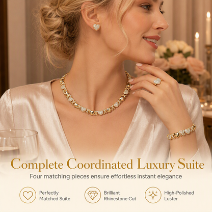 ❤️ Gold Heart Jewelry Set: 4-in-1 Necklace, Earrings, Bracelet & Ring, All-in-One Gift Box