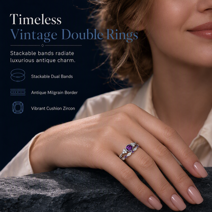 💍 Women's Micro Pave Zircon Ring: Vintage Double-Band, AAA Gemstone, Stackable
