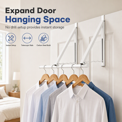 🚪 Retractable Over-Door Coat Rack: No-Drill, Folding, 46-61cm Adjustable, Heavy-Duty Carbon Steel