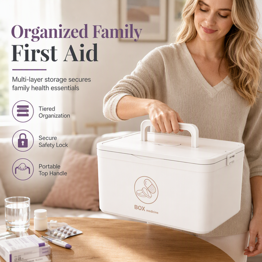 💊 Family First Aid Medicine Box: Multi-Layer Compartments, Portable Handle, Impact-Resistant, Organized Storage