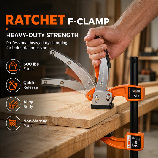 🔧 Heavy-Duty Aluminum Ratchet Clamp: One-Hand Trigger, 600lbs Force, Non-Marring Pads, for Woodworking