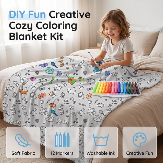 🎨 DIY Coloring Blanket Kit: Ultra-Soft, Skin-Friendly, Washable Markers, Creative Fun for Kids & Adults