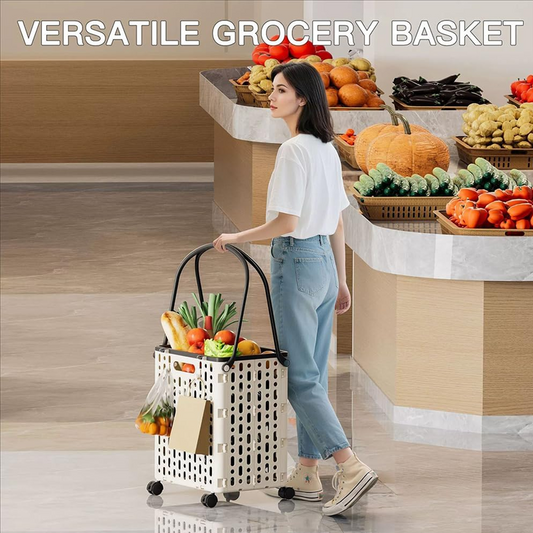 🛒 Foldable Grocery Cart: Lightweight, Smooth Wheels, Compact Flat-Fold, Durable