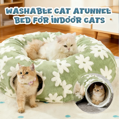 🐱 Cat Tunnel Bed: 2-in-1 Play & Rest, Detachable, Non-Slip, Washable, with Furry Ball, 80x26x20cm