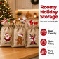 🎄 Christmas Burlap Gift Bags: Drawstring, Festive Print, 2 Sizes, for Treats, Party Favors & Stockings