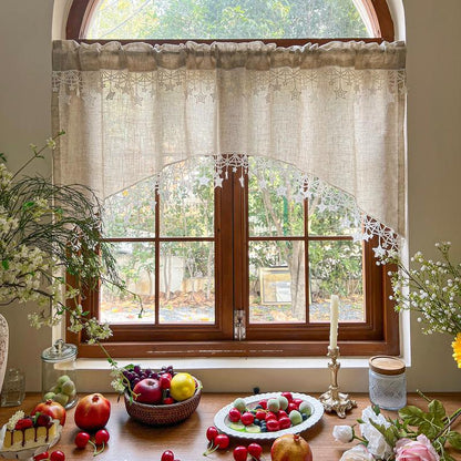 ⭐ Star Lace Trim Curtain: Arched Design, Rod Pocket, Premium Blend